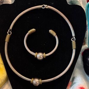 Vintage Sterling Silver 925 and Brass Taxco Mexico Set